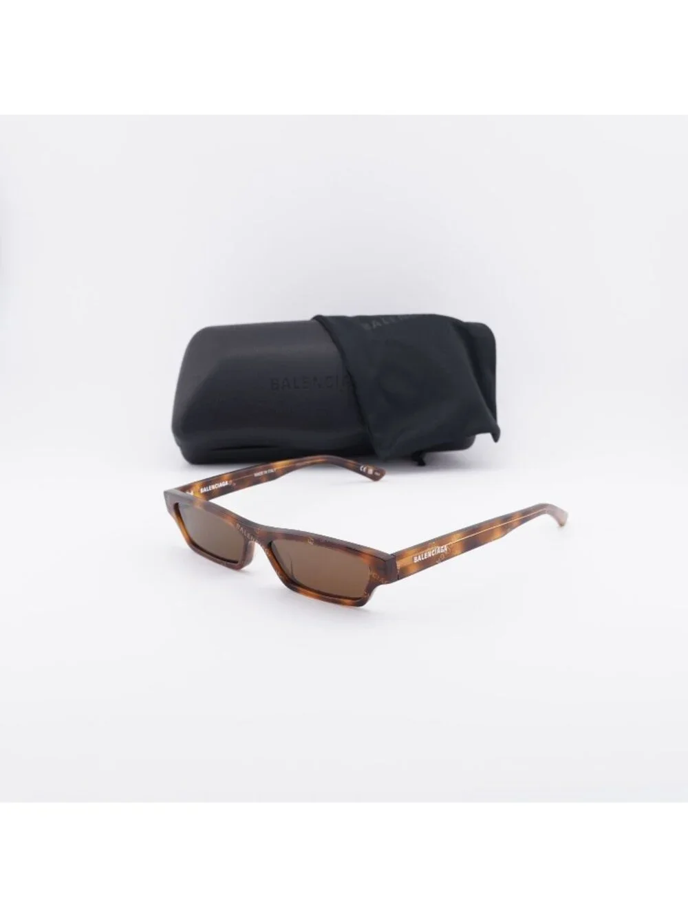 Balenciaga BB0075S 002 Rectangle Sunglasses - Havana / Brown